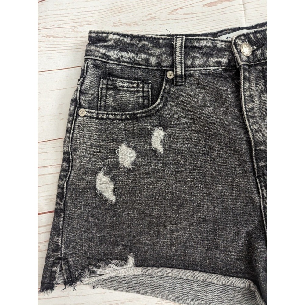 Denim Blvd Womens Cutoff Jean Shorts Size M Hi Rise Frayed Edge Grey Charcoal - Picture 2 of 5